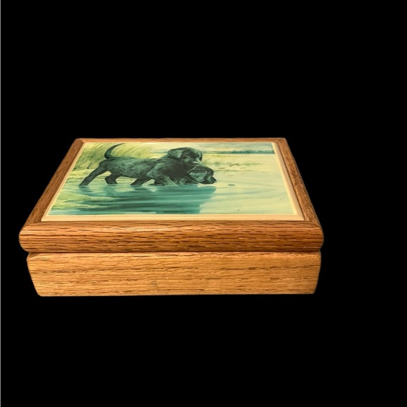 VTG Kimberly Graphic Art Tile Black Labrador Retrievers Wood Trinket Jewelry Box - Picture 3 of 11